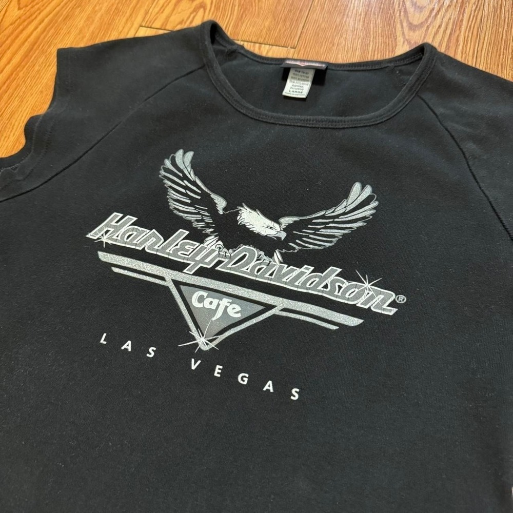 Harley Davidson Women's Baby Tee Shirt Y2K Café Las Vegas Size Large